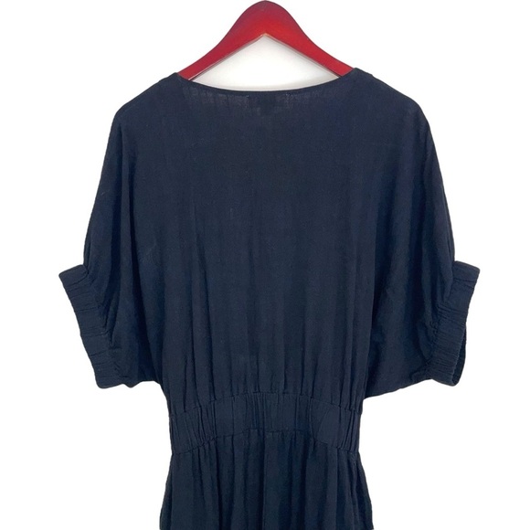 Umgee linen jumpsuit pants button front tie waist black womens medium - Picture 3 of 7